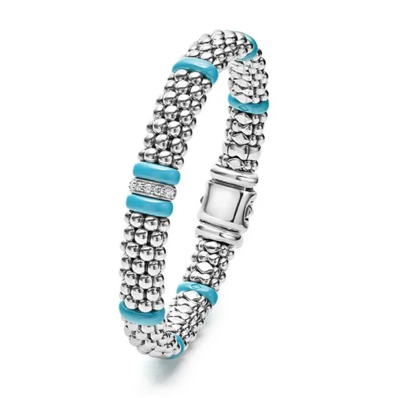 Blue Caviar Blue Single Station Diamond Caviar Bracelet9mm from Lagos Sz M(7)